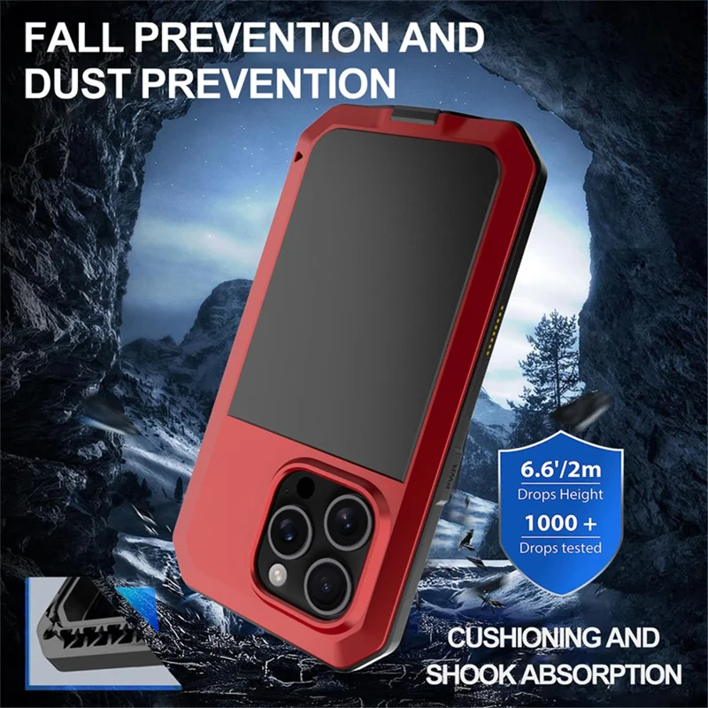 For iPhone 16 Pro Max Case Silicone+Metal Phone Cover with Tempered Glass Screen Protector - Red