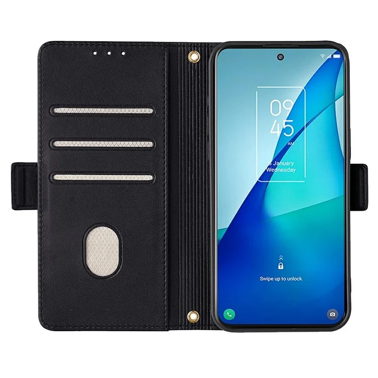 For iPhone 16 Pro Max Leather Wallet Case RFID Blocking Stand Cover with Hand Strap - Black