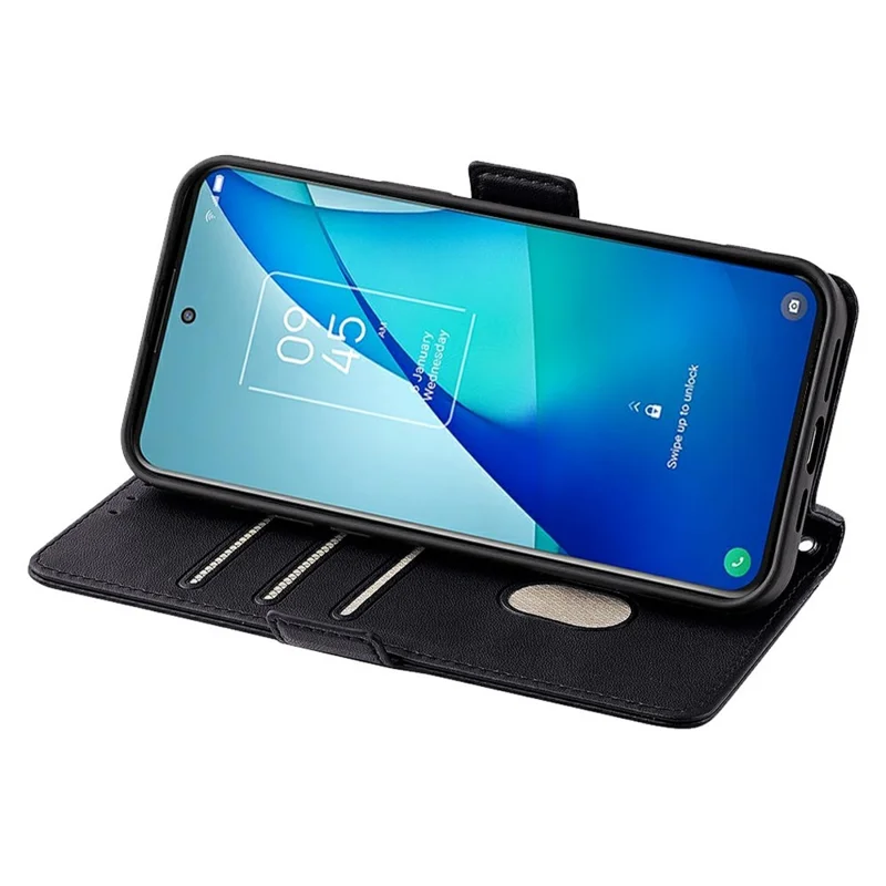 For iPhone 16 Pro Leather Wallet Case RFID Blocking Stand Cover with Hand Strap - Black