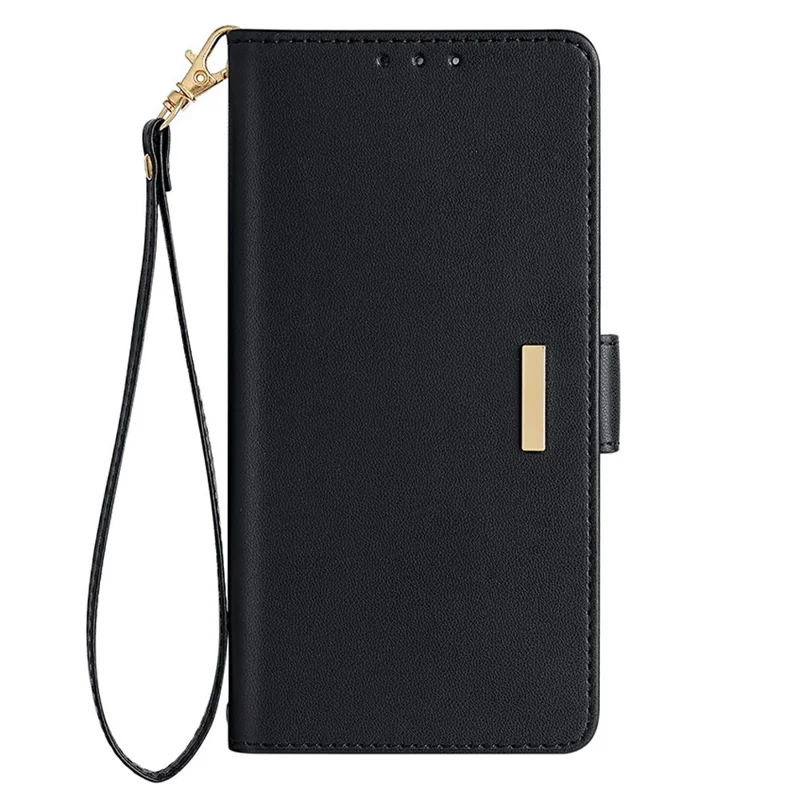 For iPhone 16 Pro Leather Wallet Case RFID Blocking Stand Cover with Hand Strap - Black