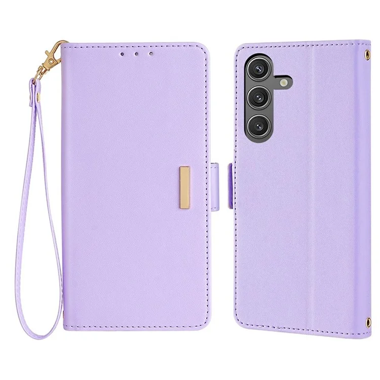 For Samsung Galaxy S23 FE Leather Wallet Case RFID Blocking Stand Cover with Hand Strap - Purple
