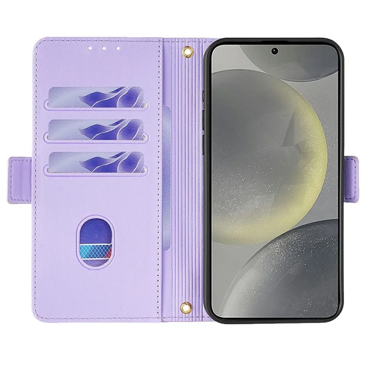 For Samsung Galaxy S23 FE Leather Wallet Case RFID Blocking Stand Cover with Hand Strap - Purple