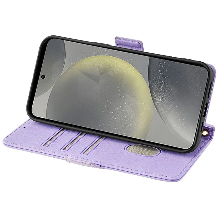 For Samsung Galaxy S23 FE Leather Wallet Case RFID Blocking Stand Cover with Hand Strap - Purple