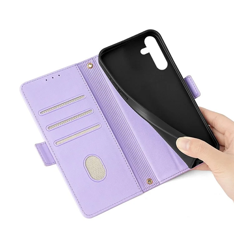 For Samsung Galaxy S23 FE Leather Wallet Case RFID Blocking Stand Cover with Hand Strap - Purple