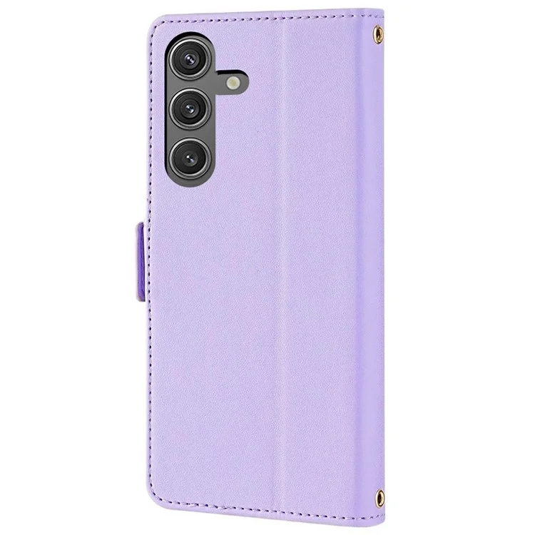 For Samsung Galaxy S23 FE Leather Wallet Case RFID Blocking Stand Cover with Hand Strap - Purple