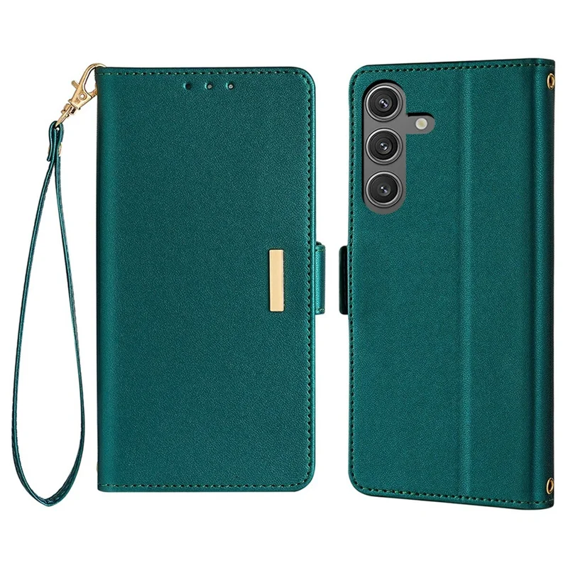 For Samsung Galaxy S24 FE Leather Wallet Case RFID Blocking Stand Cover with Hand Strap - Green