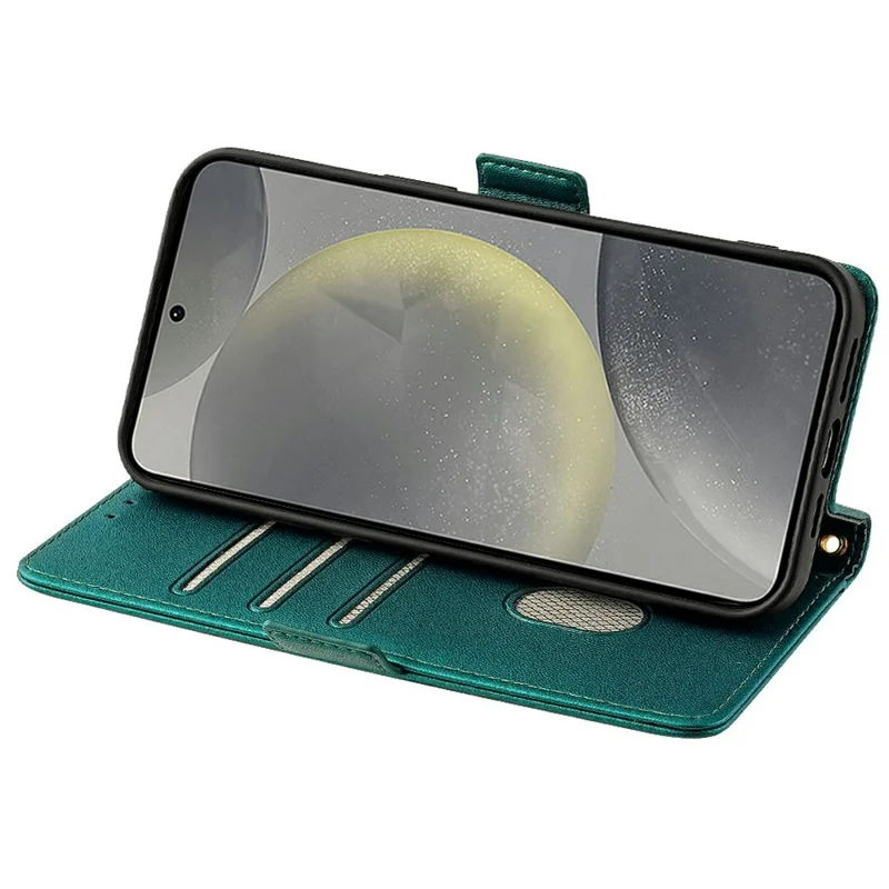 For Samsung Galaxy S24 FE Leather Wallet Case RFID Blocking Stand Cover with Hand Strap - Green