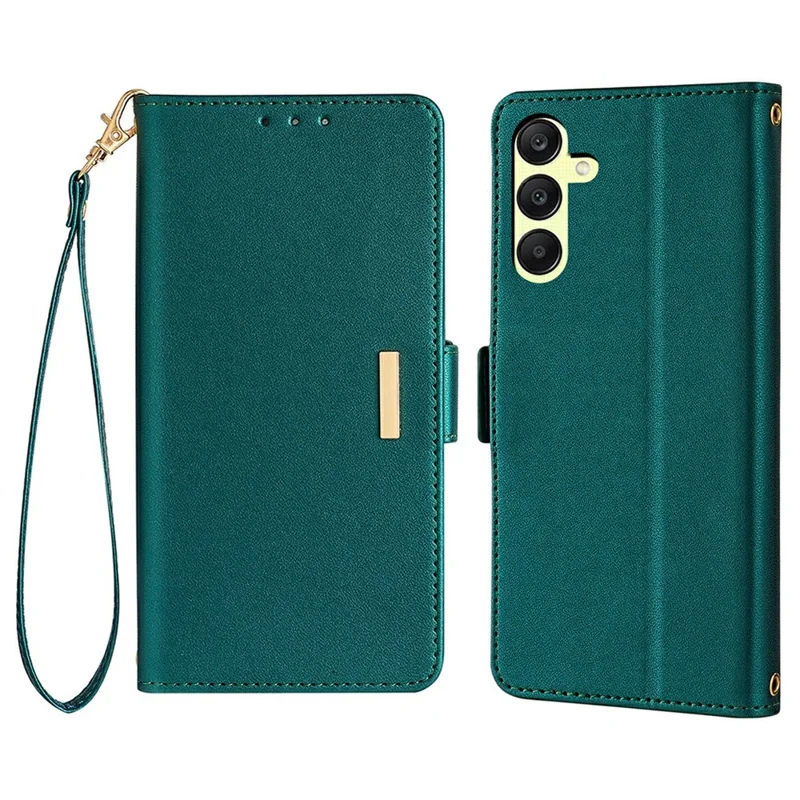 For Samsung Galaxy A25 5G (Global) (161.0 x 76.5 x 8.3mm) Leather Wallet Case RFID Blocking Stand Cover with Hand Strap - Green