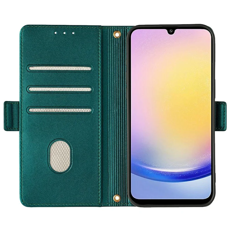 For Samsung Galaxy A25 5G (Global) (161.0 x 76.5 x 8.3mm) Leather Wallet Case RFID Blocking Stand Cover with Hand Strap - Green