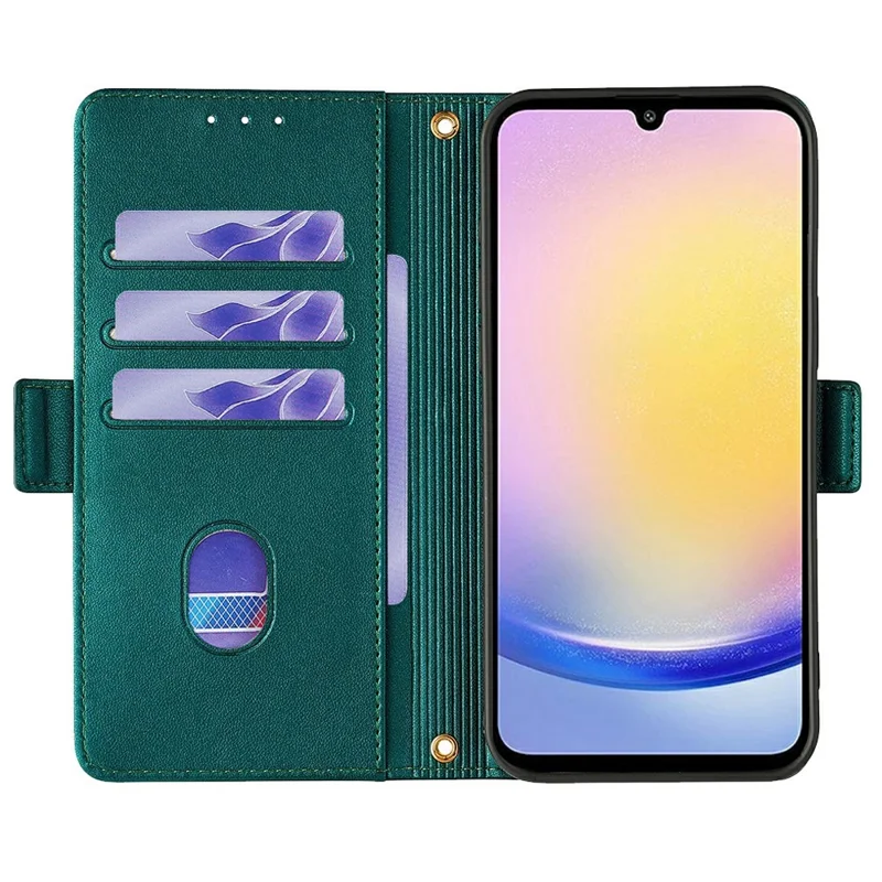 For Samsung Galaxy A25 5G (Global) (161.0 x 76.5 x 8.3mm) Leather Wallet Case RFID Blocking Stand Cover with Hand Strap - Green