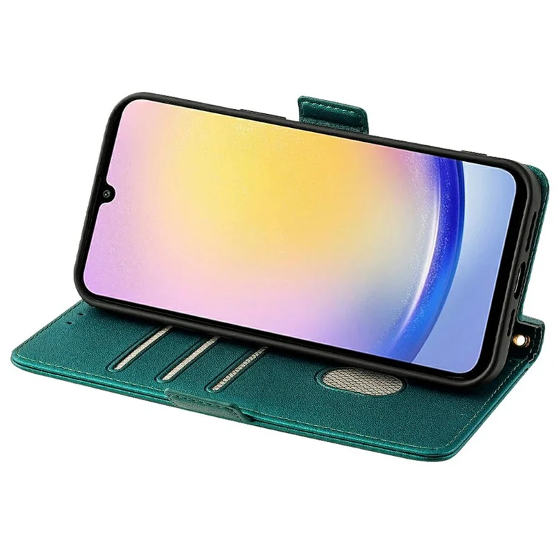 For Samsung Galaxy A25 5G (Global) (161.0 x 76.5 x 8.3mm) Leather Wallet Case RFID Blocking Stand Cover with Hand Strap - Green