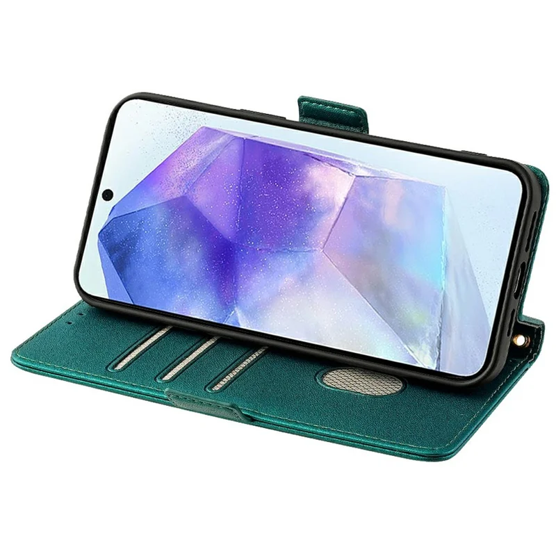For Samsung Galaxy A35 5G Leather Wallet Case RFID Blocking Stand Cover with Hand Strap - Green