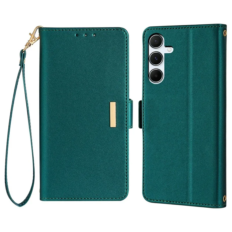 For Samsung Galaxy A55 5G Leather Wallet Case RFID Blocking Stand Cover with Hand Strap - Green