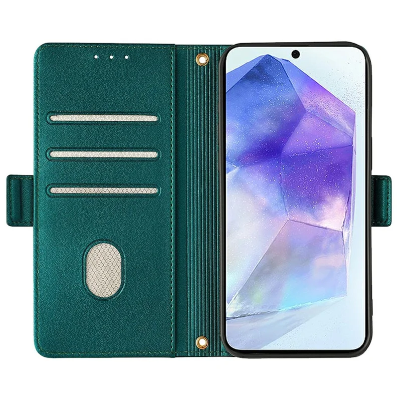 For Samsung Galaxy A55 5G Leather Wallet Case RFID Blocking Stand Cover with Hand Strap - Green