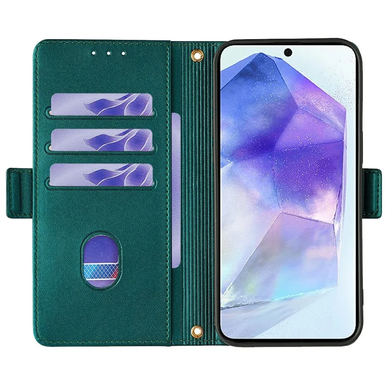 For Samsung Galaxy A55 5G Leather Wallet Case RFID Blocking Stand Cover with Hand Strap - Green
