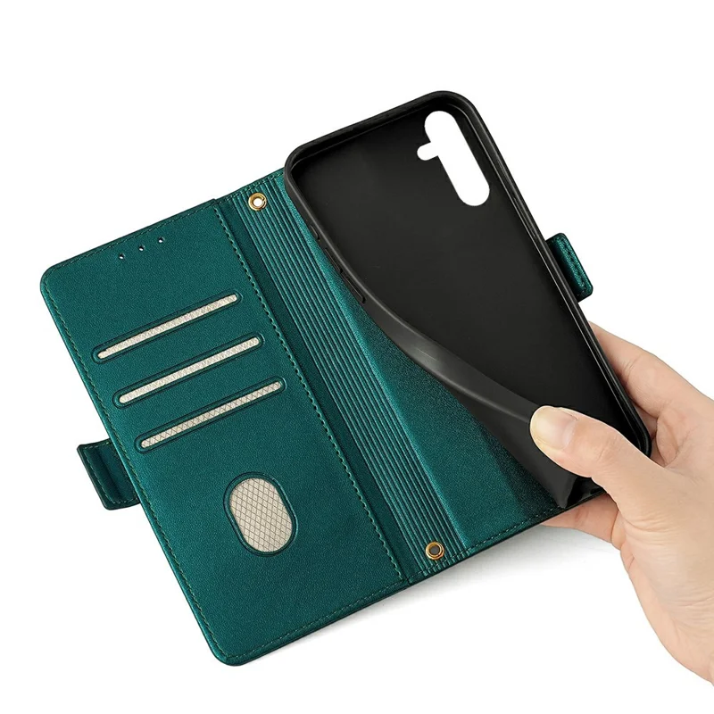 For Samsung Galaxy A55 5G Leather Wallet Case RFID Blocking Stand Cover with Hand Strap - Green