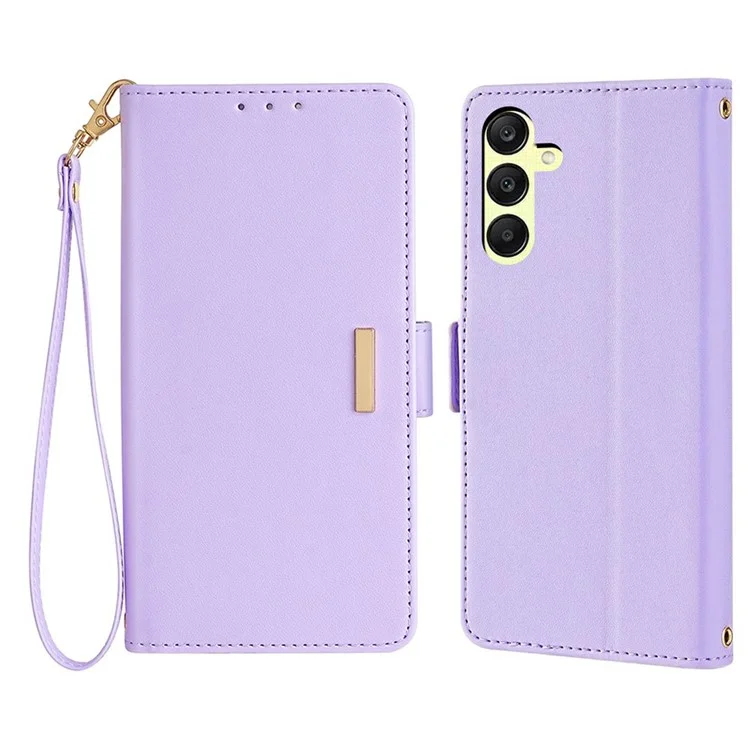 For Samsung Galaxy A15 5G Leather Wallet Case RFID Blocking Stand Cover with Hand Strap - Purple