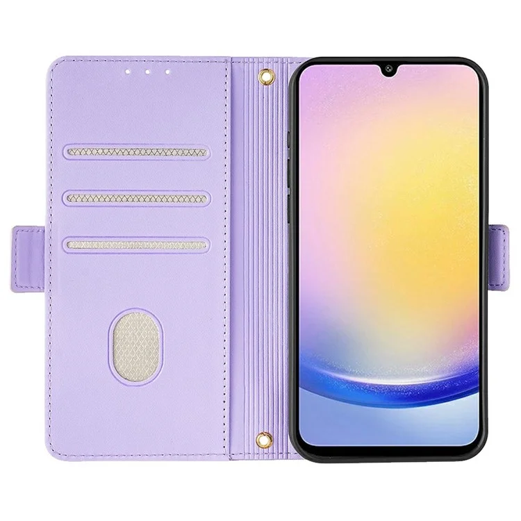 For Samsung Galaxy A15 5G Leather Wallet Case RFID Blocking Stand Cover with Hand Strap - Purple