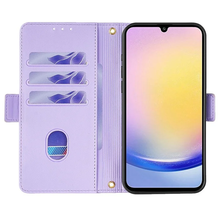 For Samsung Galaxy A15 5G Leather Wallet Case RFID Blocking Stand Cover with Hand Strap - Purple