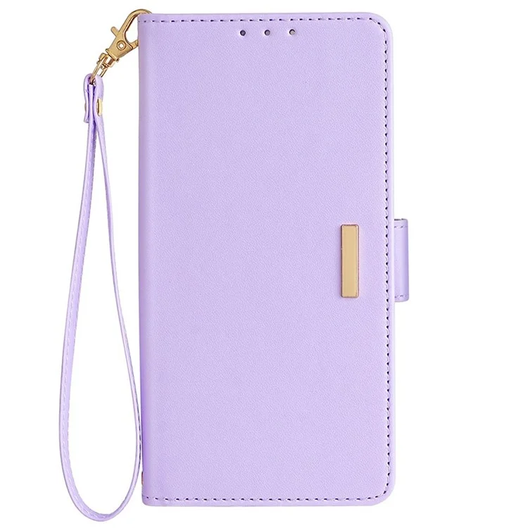 For Samsung Galaxy A15 5G Leather Wallet Case RFID Blocking Stand Cover with Hand Strap - Purple