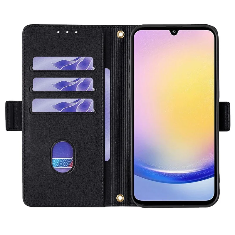 For Samsung Galaxy A15 5G Leather Wallet Case RFID Blocking Stand Cover with Hand Strap - Black