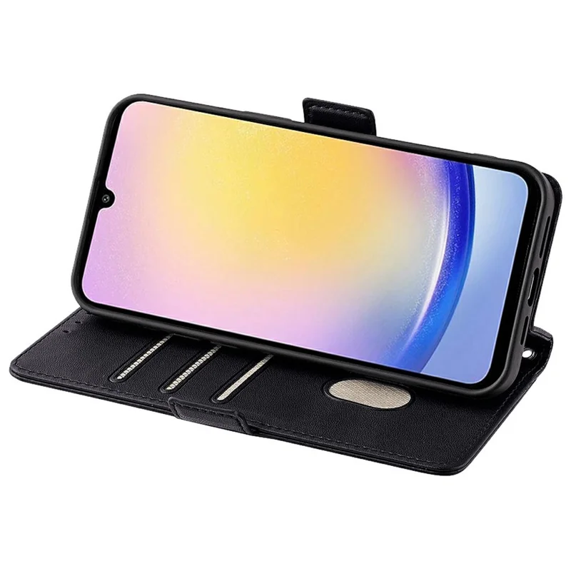 For Samsung Galaxy A15 5G Leather Wallet Case RFID Blocking Stand Cover with Hand Strap - Black