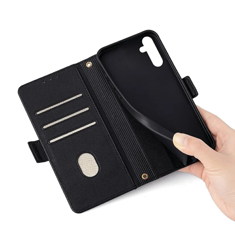 For Samsung Galaxy A15 5G Leather Wallet Case RFID Blocking Stand Cover with Hand Strap - Black