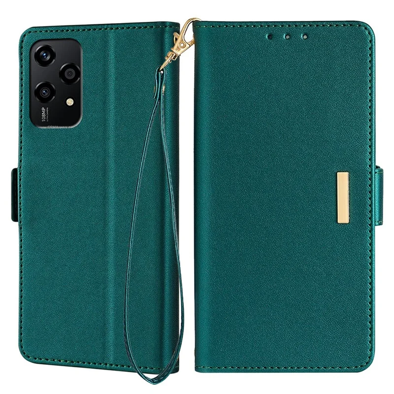 For Honor 200 Lite Leather Wallet Case RFID Blocking Stand Cover with Hand Strap - Green
