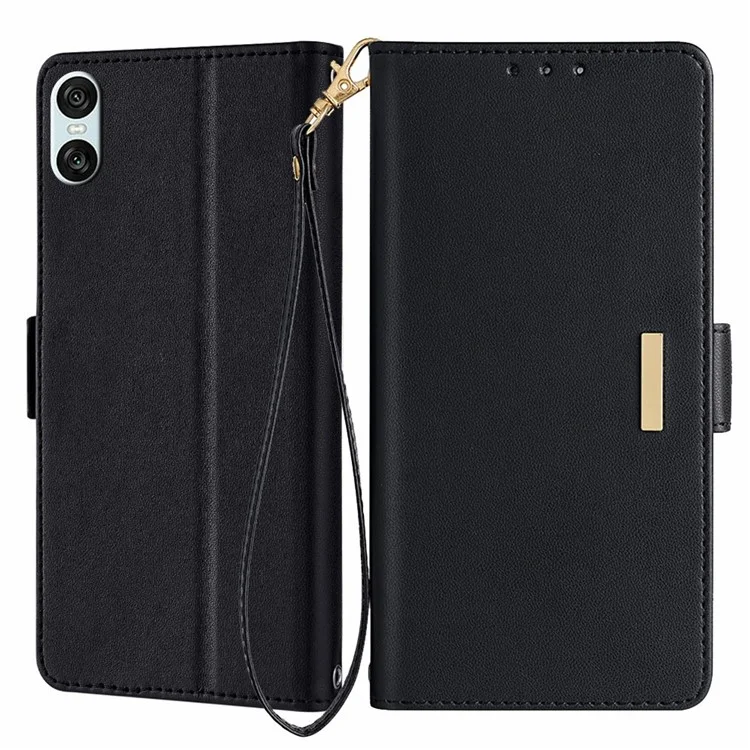 For Sony Xperia 10 IV 5G Leather Wallet Case RFID Blocking Stand Cover with Hand Strap - Black