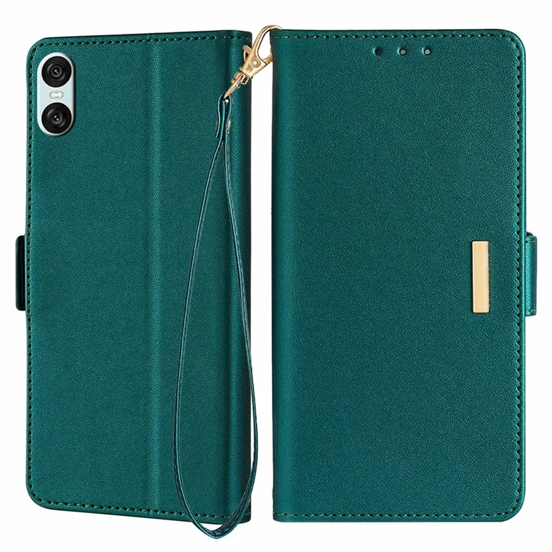 For Sony Xperia 10 IV 5G Leather Wallet Case RFID Blocking Stand Cover with Hand Strap - Green