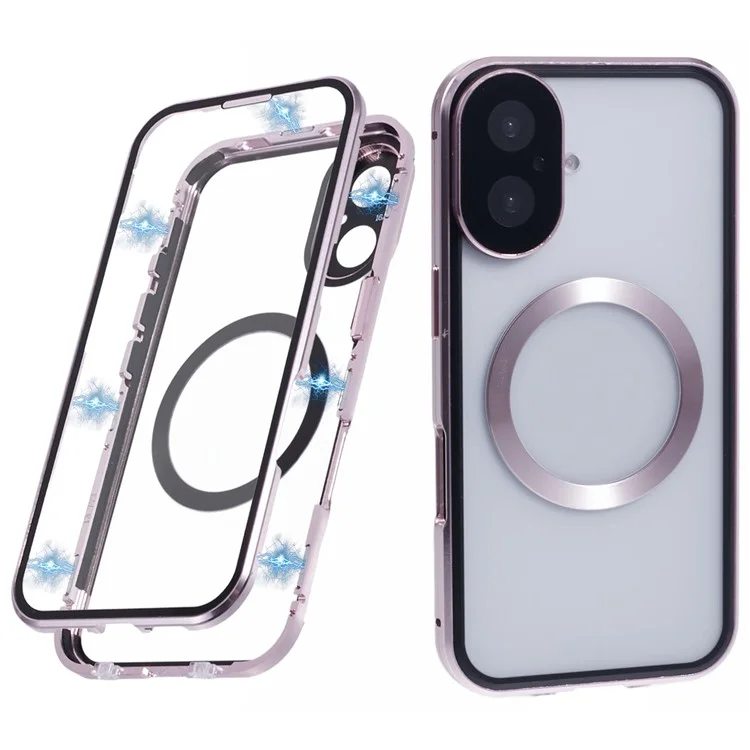 Funda de vidrio templado de doble cara para iPhone 16 Plus, compatible con MagSafe, protección completa - Oro rosa