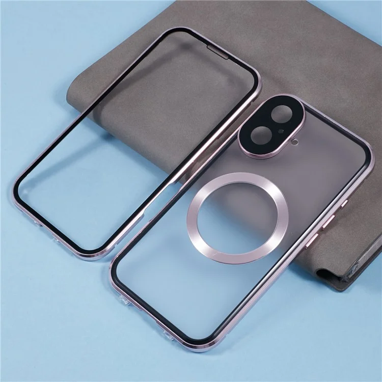 Funda de vidrio templado de doble cara para iPhone 16 Plus, compatible con MagSafe, protección completa - Oro rosa