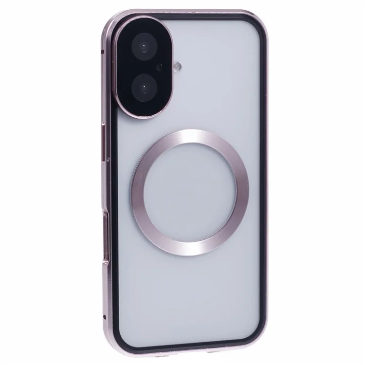 Funda de vidrio templado de doble cara para iPhone 16 Plus, compatible con MagSafe, protección completa - Oro rosa