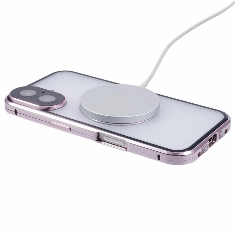 Funda de vidrio templado de doble cara para iPhone 16 Plus, compatible con MagSafe, protección completa - Oro rosa
