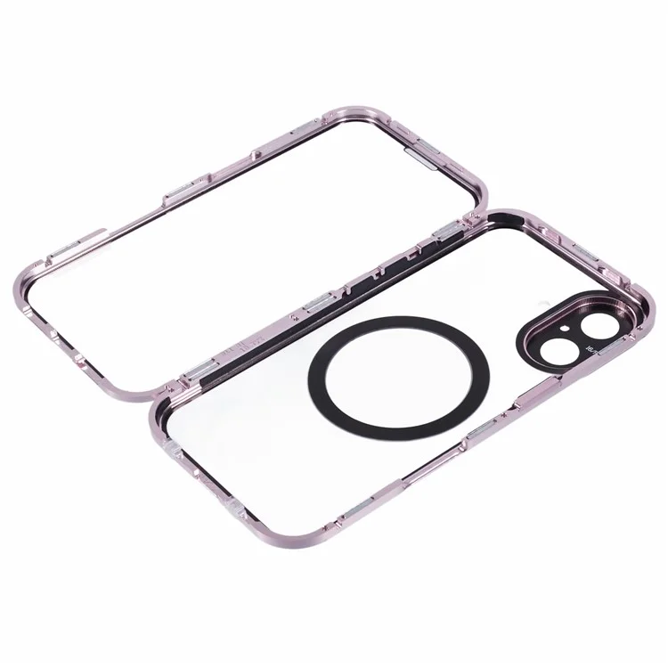 Funda de vidrio templado de doble cara para iPhone 16 Plus, compatible con MagSafe, protección completa - Oro rosa