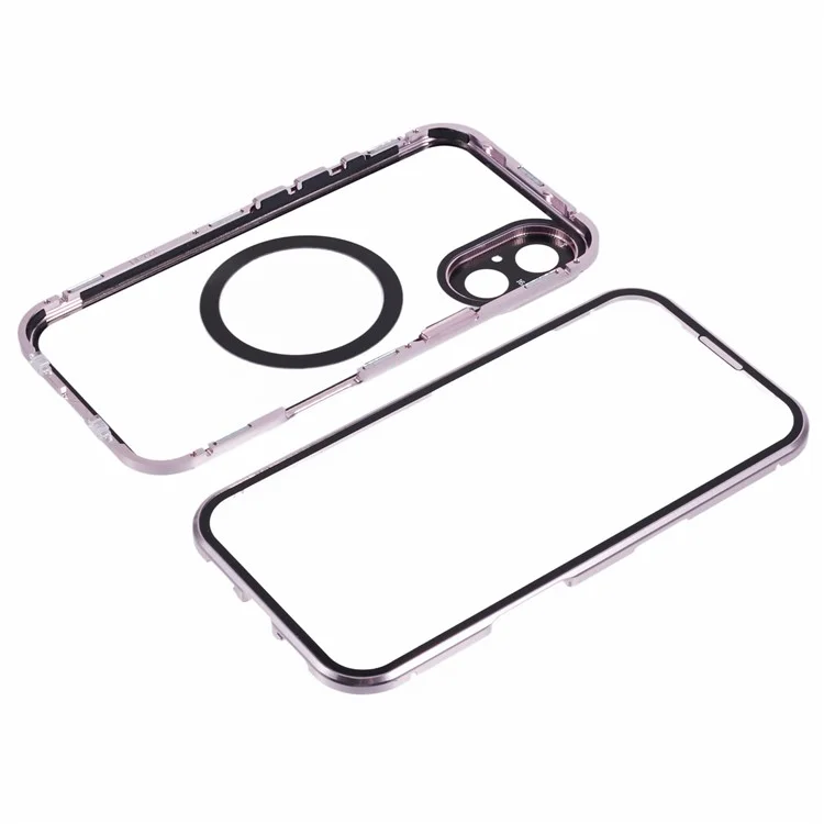 Funda de vidrio templado de doble cara para iPhone 16 Plus, compatible con MagSafe, protección completa - Oro rosa