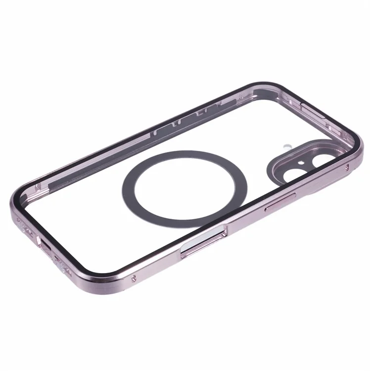 Funda de vidrio templado de doble cara para iPhone 16 Plus, compatible con MagSafe, protección completa - Oro rosa