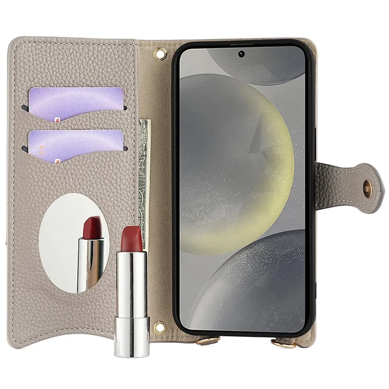 For Samsung Galaxy S23 FE Leather Case Wallet Stand Cover Irregular Tail Style with Chain Strap - Grey