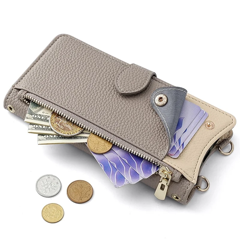 For Samsung Galaxy S23 FE Leather Case Wallet Stand Cover Irregular Tail Style with Chain Strap - Grey