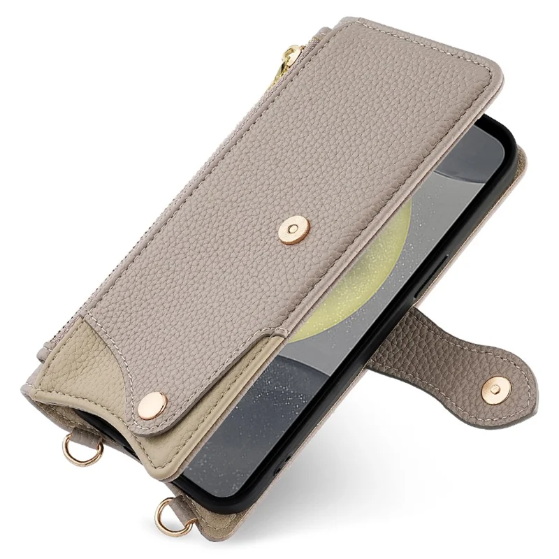 For Samsung Galaxy S23 FE Leather Case Wallet Stand Cover Irregular Tail Style with Chain Strap - Grey
