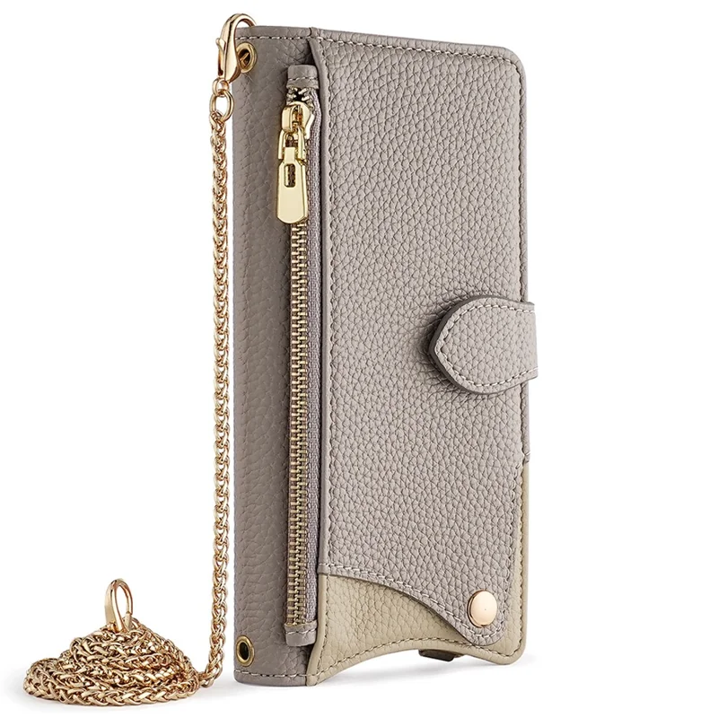 For Samsung Galaxy S23 FE Leather Case Wallet Stand Cover Irregular Tail Style with Chain Strap - Grey