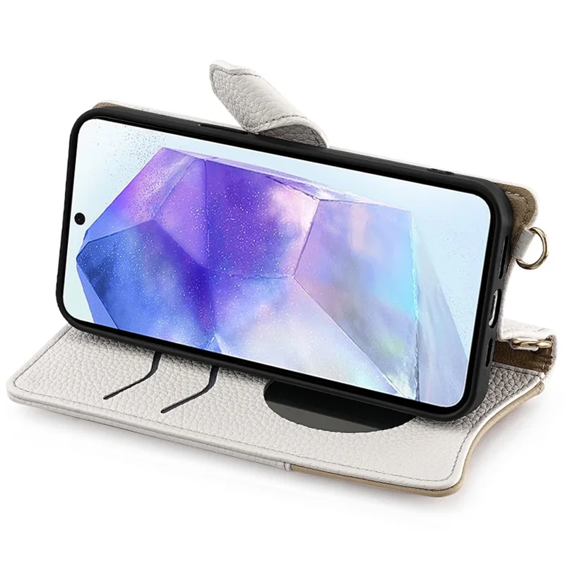 For Samsung Galaxy A35 5G Leather Case Wallet Stand Cover Irregular Tail Style with Chain Strap - White