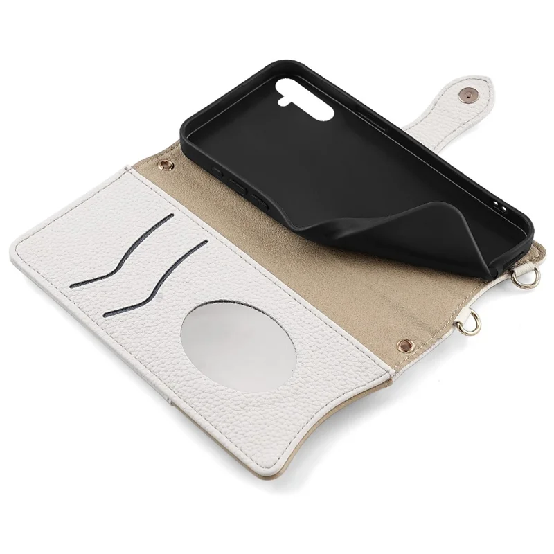 For Samsung Galaxy A35 5G Leather Case Wallet Stand Cover Irregular Tail Style with Chain Strap - White