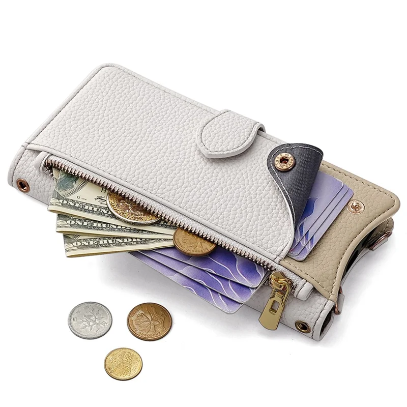 For Samsung Galaxy A55 5G Leather Case Wallet Stand Cover Irregular Tail Style with Chain Strap - White