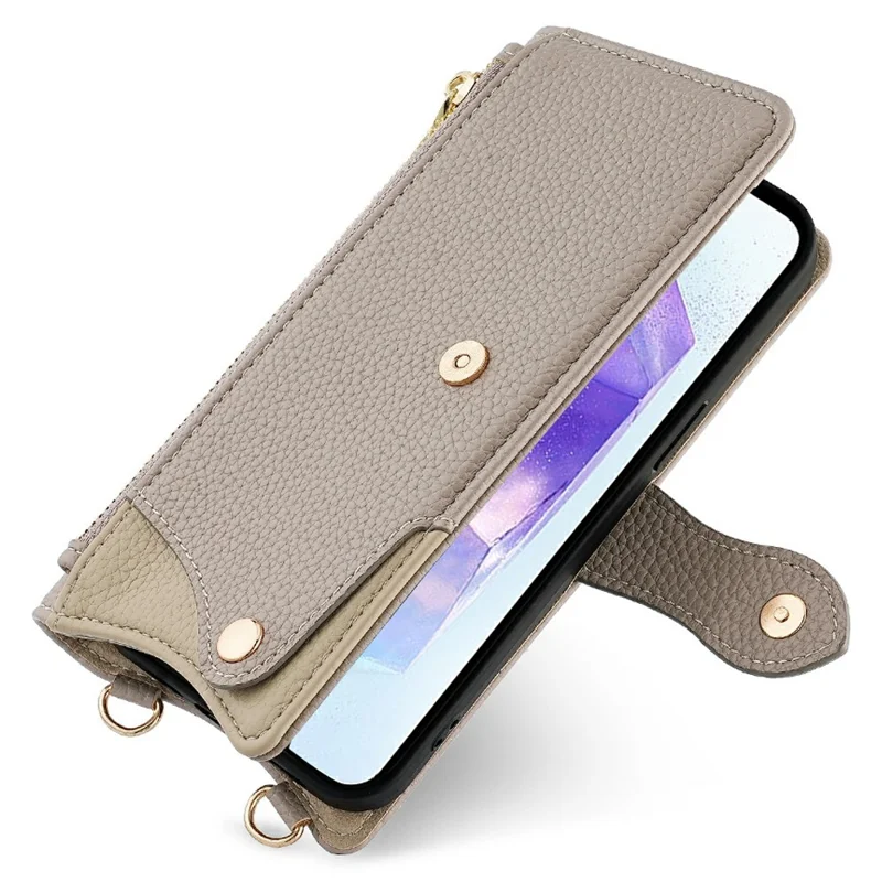 For Samsung Galaxy A16 5G / A16 4G Leather Case Wallet Stand Cover Irregular Tail Style with Chain Strap - Grey