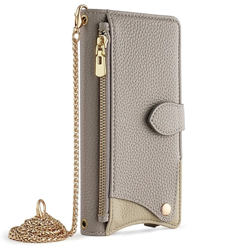 For Samsung Galaxy A16 5G / A16 4G Leather Case Wallet Stand Cover Irregular Tail Style with Chain Strap - Grey
