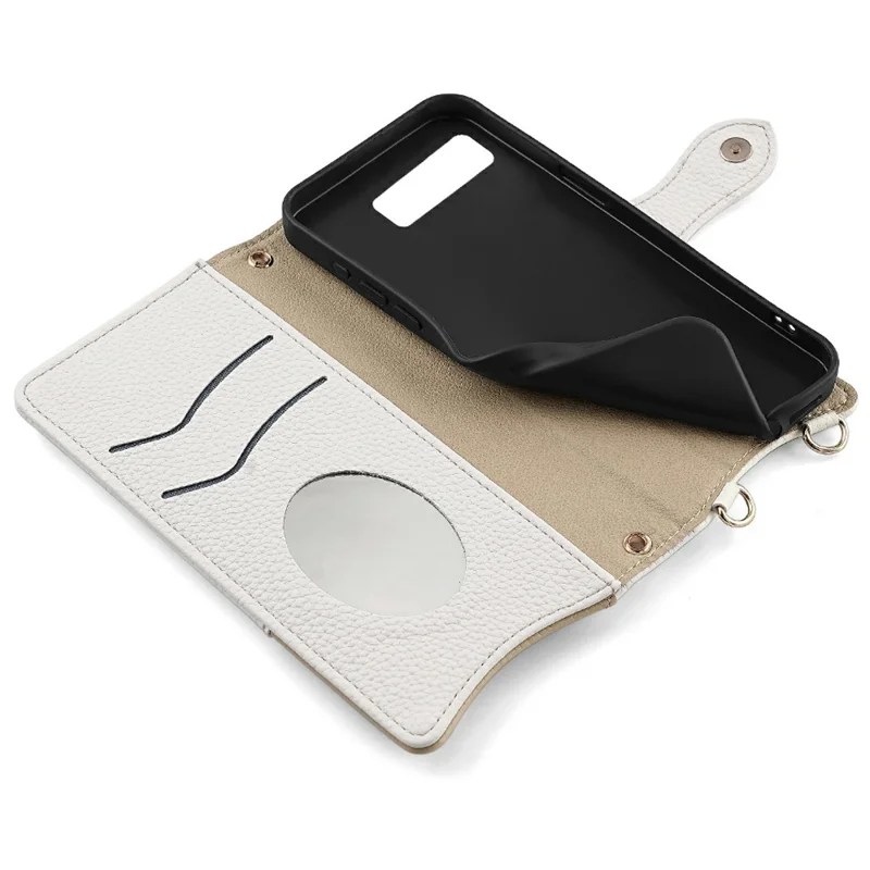 For Google Pixel 8 Leather Case Wallet Stand Cover Irregular Tail Style with Chain Strap - White