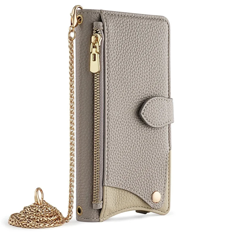 For Motorola Edge 50 Pro 5G Leather Case Wallet Stand Cover Irregular Tail Style with Chain Strap - Grey