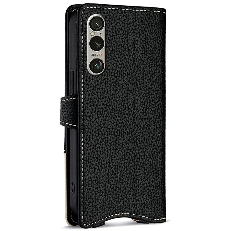 Für Sony Xperia 1 IV 5G Ledertasche Brieftasche Ständer Hülle Unregelmäßiger Schwanzstil mit Kette Trageriemen - Schwarz