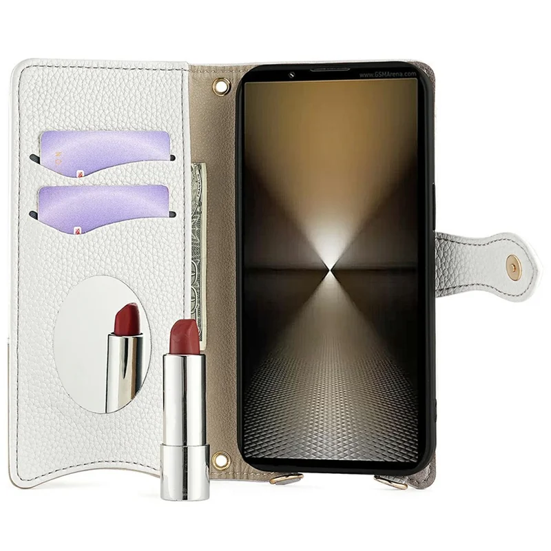 For Sony Xperia 1 IV 5G Leather Case Wallet Stand Cover Irregular Tail Style with Chain Strap - White